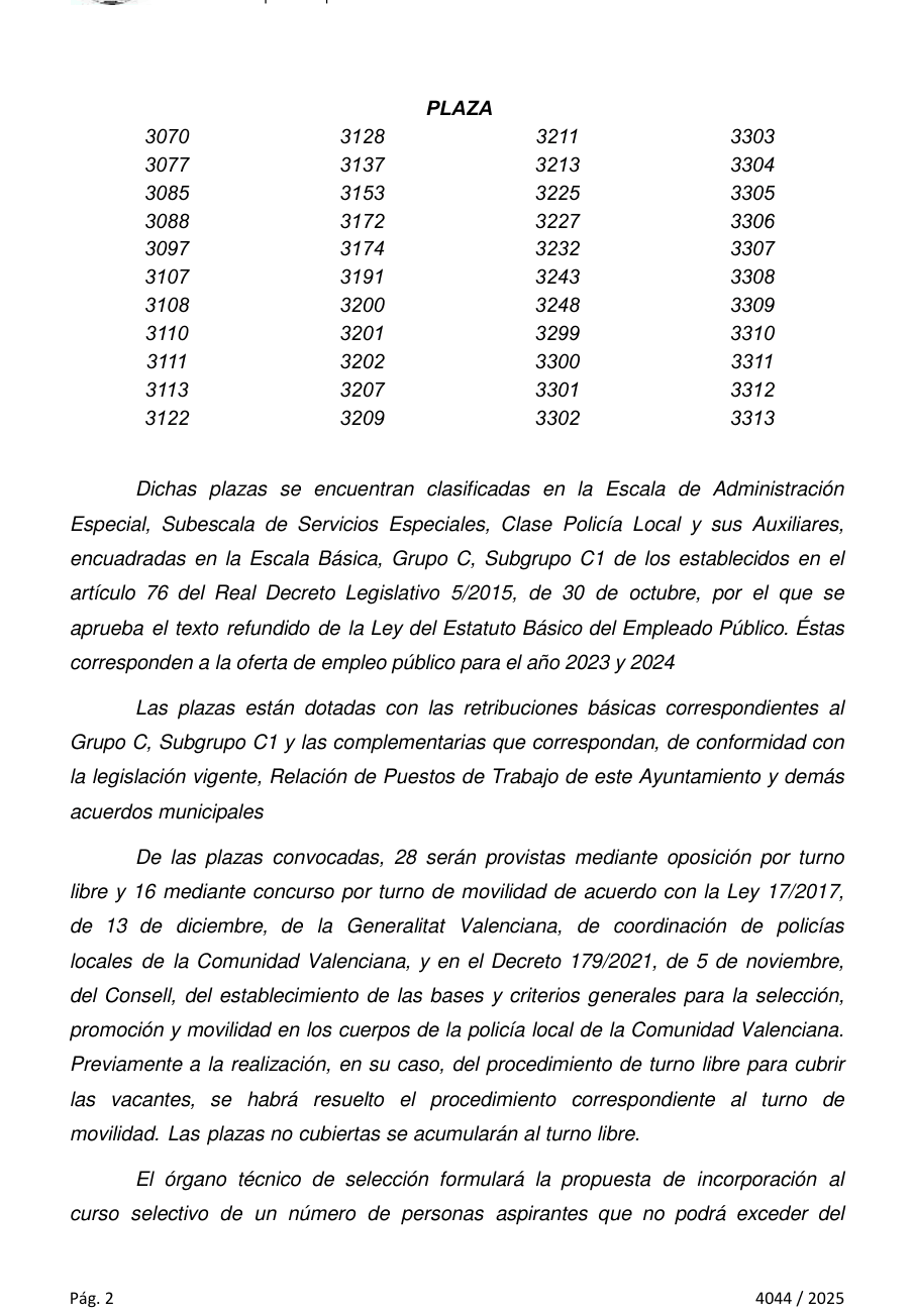 Tabla del texto oficial (pág. 2)