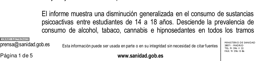 Tabla del texto oficial (pág. 1)